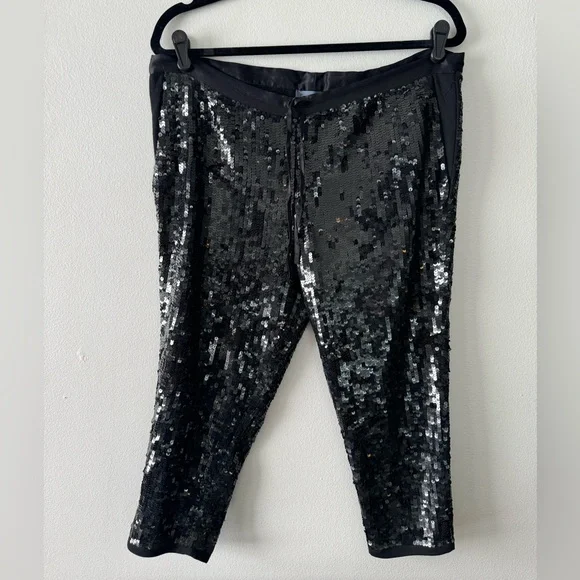 Gryphon Black Sequin Pants Drawstring w/ Pockets Women's XS - Picture 2 of 12